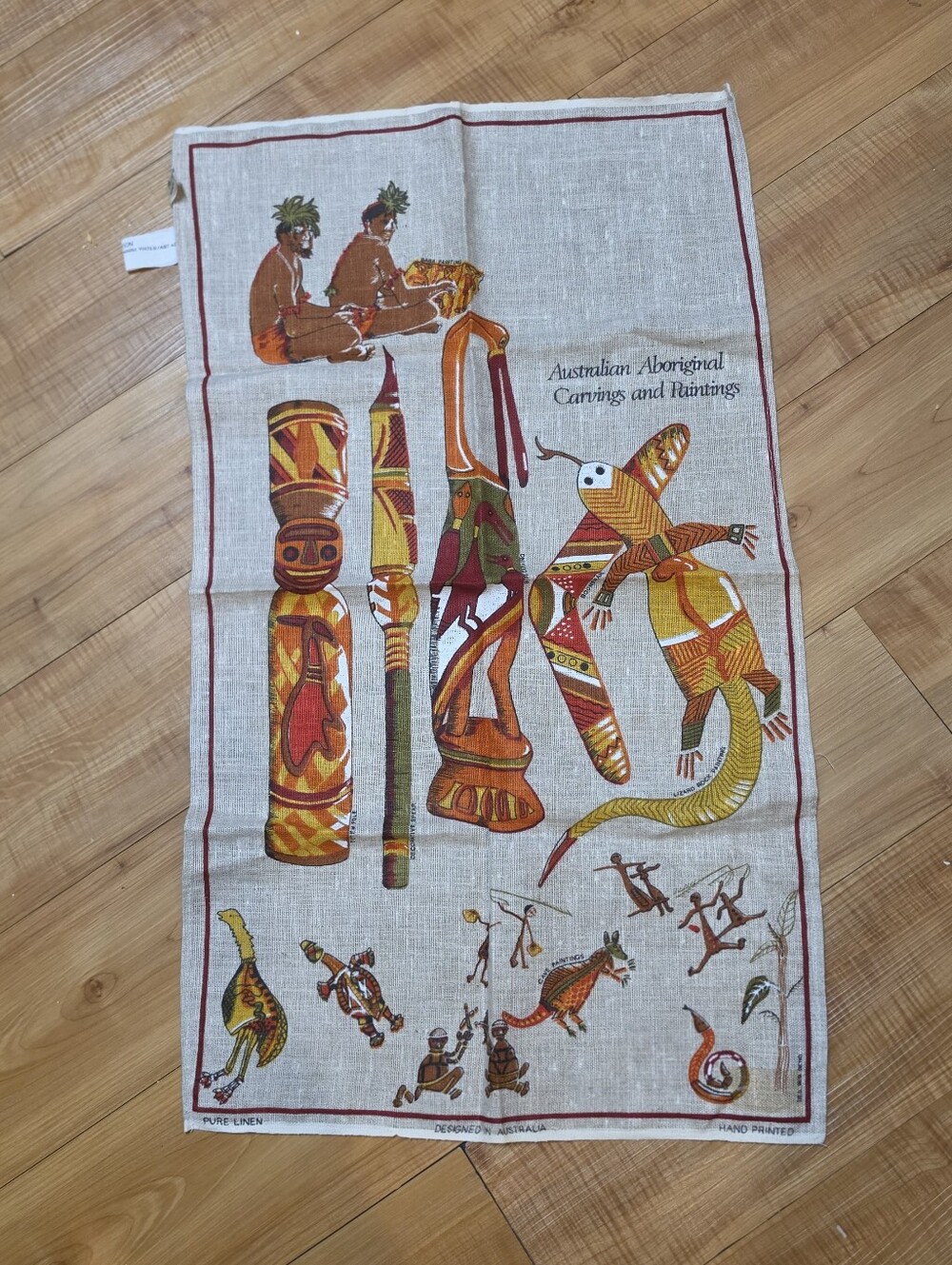 Australian Aboriginal Carvings and Paintings Linen Wall Souvenir Towel